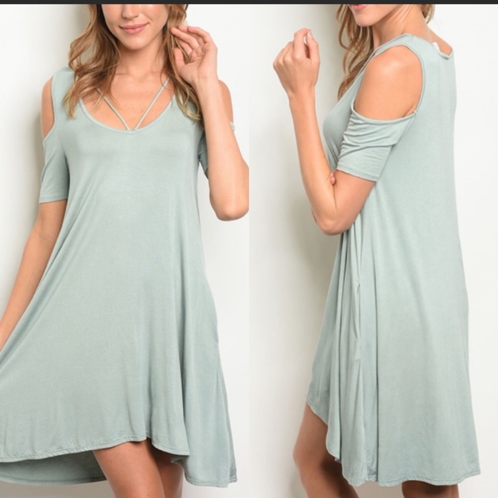 Sage Cold Shoulder Jersey Tunic Dress Size Small